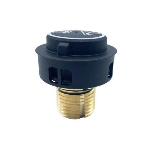 Safety Valve With Integrated Anti Slip Washer For Vibration Prone Machinery, Keeps Fasteners Tight And Resists Loosening Under Heavy Equipment Vibration, Tough As Nails Performance For Reliable, Secure Fastening And Reduced Maintenance. Black safety valve with brass threaded base