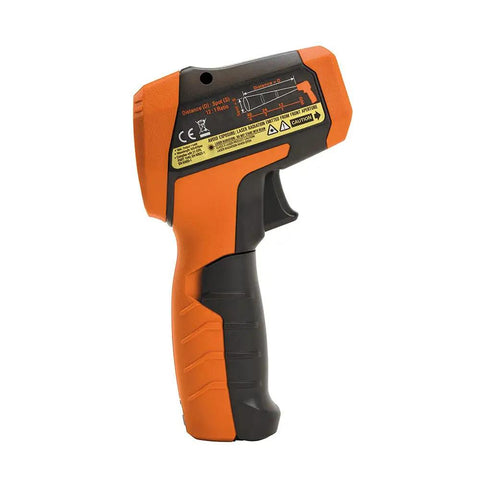 Side view of Infrared Thermometer With Dual Laser Targeting And Auto Scan, 12 To 1 Distance To Spot, Backlit Display, Wide Temperature Range