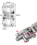 Heavy Duty Hidden Hinges For Heavy Doors And Folding Doors 180 Degree Flat Cross Hinges 1 Pair With Screws, silver with measurements