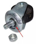 Close-up of heavy-duty swivel caster wheel with 16mm stem, part of Beefy Industrial Steel Caster Wheels for Auto Shop Equipment.