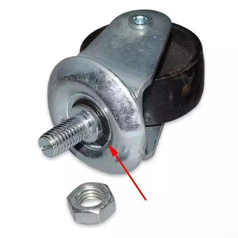 Close-up of heavy-duty swivel caster wheel with 16mm stem, part of Beefy Industrial Steel Caster Wheels for Auto Shop Equipment.