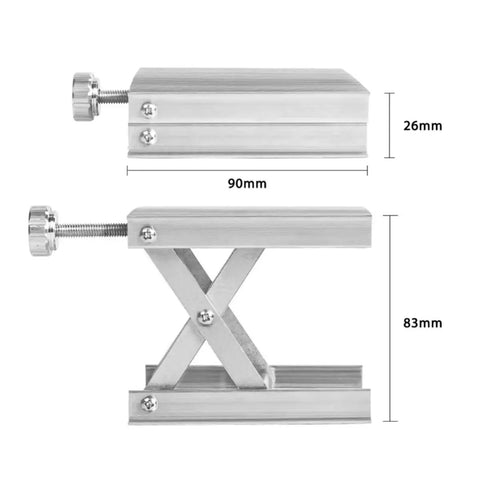 Top Notch Aluminum Alloy Leveling Machine For Industrial Lifting Stand With Easy Setup And Solid Build For Heavy Duty Material Handling And Height Adjustment Tasks - Close-up of adjustable aluminum platform measuring 90mm x 26mm and 83mm.