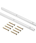 Six Pack Plastic Drawer Slides 300Mm Side Mounted Cabinet Rails With Mounting Screws, two white plastic rails with screws.