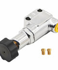 Drop Right In Adjustable Brake Proportioning Valve With 1/8 Inch 27 Npt Fittings And Beat The Streets Copper Steel Build For Sleek Rear Bias Components shown with black knob and fittings.