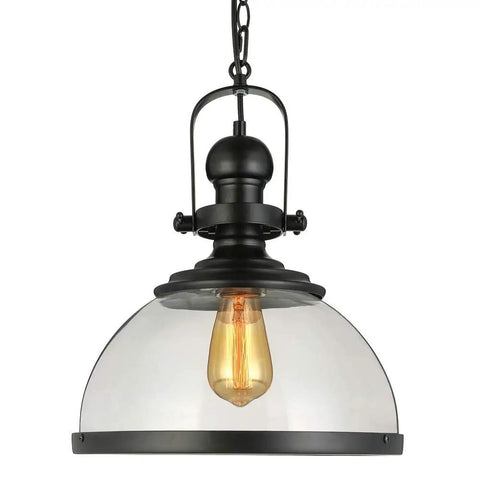 Industrial Nautical Glass Pendant Light 13.5 Inch Transparent Clear Ceiling Chandelier Hanging Fixture Black Finish