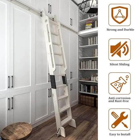 Heavy Duty Carbon Steel Sliding Ladder Track Kit With 19.7 Foot Telescopic Rail And Pulleys For Library And Home Use