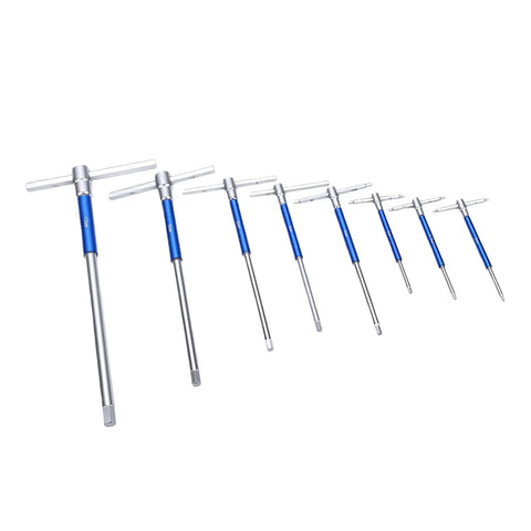 Premium Metric T Handle Hex Key Set Forge From Heavy Duty Chrome Vanadium Steel With Slim Sliding Grip And Compact Foldable Case For Auto Repair Bike Fixes And Daily Hardware Tasks You Can Totally Rely On For Any Tough Job Around The House Or Garage. blue metric T-handle hex key set, 8 sizes, chrome vanadium steel