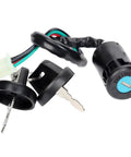 Replacement Ignition Key Switch With Cap For 50cc To 250cc ATV Dirt Bike And Electric Scooter Includes 2 Keys, Easy Install, Rugged Lock Cylinder, Fits Most Small To Mid Size Displacement Models, Ready To Roll. Black 4-wire switch with cap and two keys