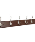 Beefy Wood And Zinc Alloy Wall Mounted Coat Rack With Rock Hard Hooks, six hooks on dark wood for coats, bags, or towels.