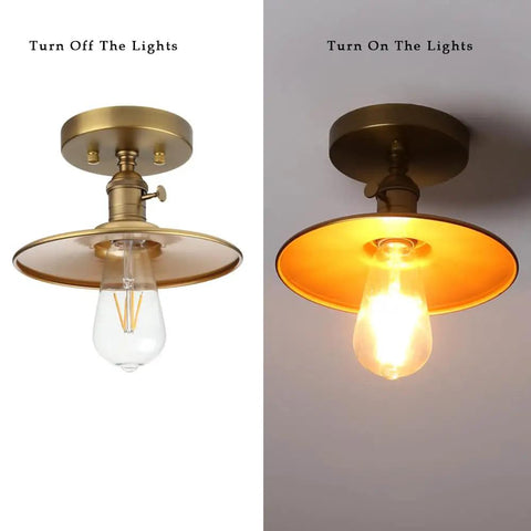 Vintage E26 Ceiling Light Fixture With Flat Metal Shade Hanging Pendant Semi Flush Mount Industrial Edison Style On and Off