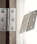 Heavy Duty Stainless Steel Flat Hinges With A Slick Silver Finish 20 Pack detailed view showing screw holes and hinge plates.