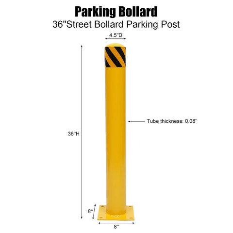 Beefy Yellow Bolt Down Safety Bollard Post 36 Inch Steel Barrier Pillar With 4 Free Anchor Bolts High Visibility Road Guard.