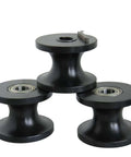 Three black 1-1/2 inch pipe rollers for TR-60L tube roller dies, heavy-duty steel, 1.90 inch OD, arranged on white background.