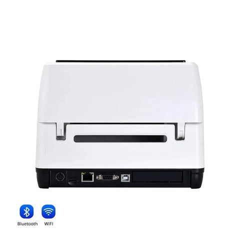 Back view of Direct Thermal Label Printer Desktop High Speed 127MM Per Second Shipping And Apparel Tag Maker with ports.