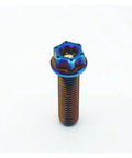 Top Shelf Grade 5 M8 Titanium Screws 4 Pack Burning Blue Torx Flange Head Bolts showing threaded design and blue finish.