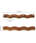 Walnut Wood Coat Rack Wall Mount Set Of 4 Heavy Duty Hooks back and front view with dimensions for modern rustic decor.
