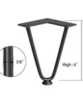 6 Inch Heavy Duty Hairpin Furniture Legs With Rubber Feet Satin Black Steel 300 LB Capacity 4 Pack detail showing dimensions