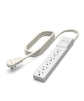 Six Outlet Slim Power Strip Surge Protector With Six Foot Cord And Rotating Plug 700 Joules Space Saving White Great For Home Office Gadgets And Gear For Any Setup.