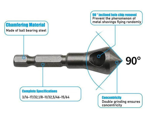 SOCOJE chamfer bit with 1/4-in hex shank, steel countersink/deburring drill bit