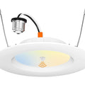 5 To 6 Inch LED Recessed Can Lights With PIR Motion Sensor, 5CCT, Auto On Within Ten Feet And Auto Off After Thirty Or One Hundred Twenty Seconds, No Sweat Install, 1 Pack white LED recessed light with E26 base and motion sensor