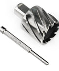 Oscarbide annular cutter with 3/4" Weldon shank, 1-9/16" cutting diameter, 1" depth; includes pilot-pin bit for magnetic drill press