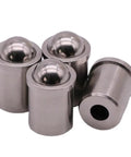 Five Piece Premium 304 Stainless Steel Press In Spring Ball Plungers D12 X L16 showing shiny steel surface and spherical ends.