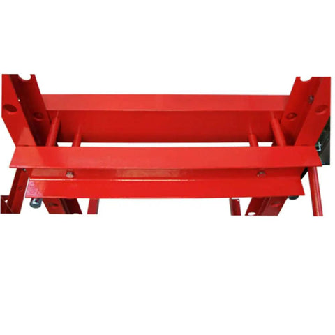 Heavy Duty 20 Ton Air Floor Hydraulic Shop Press With Smooth Pneumatic Operation And Rock Solid Steel Frame built for garage hustle showing red metal frame.