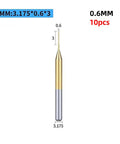 Close-up of a 0.6mm drill bit from 10 Piece PCB Drill Bit Set Pro Grade Mini Drills Kit Tungsten Steel Bits For PCB Boards CNC Router Use Multi Material Cuts Steel Aluminum Copper Plastic With Sharp Blades For Clean Accurate Holes Drop In Ready
