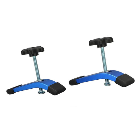 Secure Your Woodworking Projects Like A Pro With This Heavy Duty T Slot Clamp Set For CNC Machines Featuring Strong 6063 Aluminum Build And Effortless Clamping Action For Stable Workbench Success - Pair of blue aluminum T slot clamps.