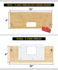Heavy Duty Bamboo Router Jig Template Kit For Bullseye Straight Door Latch And Strike Plate Mortise Cuts With Quick Guide System, showing latch and strike templates.