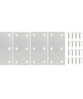 No Fuss Four Pack Heavy Duty Mending Plates Stainless Steel Straight Brackets with screws for wood shelves and cabinets.