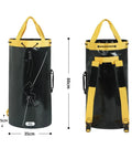 45L Rope Bag For Climbing And Mountaineering, black and yellow backpack with drawstring closure, front and back view.