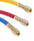 60 Inch Refrigerant Charging Hose With Ball Valve For R134A R12 R22 R502 R404 HVAC Manifold Gauge 1/4 Inch Threads, red yellow blue