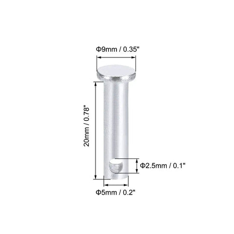 Heavy Duty 12 Piece Zinc Plated Steel Clevis Pins 5mm X 20mm Flat Head showing dimensions for hinge hardware use.