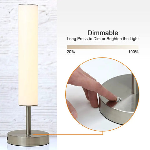 Dimmable LED Cylinder Table Lamp With 360 Degree Illumination And Three Color Temperatures Easy Touch Dimmer Brushed Nickel Finish