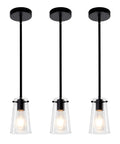 BESTWEST 3 Pack Pendant Lights Kitchen Island with matte black finish and clear glass shades for kitchen ceiling hanging.