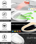 Smooth As Silk Electric Bidet Toilet Seat With Gentle Soft Close Cover features warm dryer and heater controls for comfort.