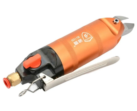 Top Shelf Pneumatic Air Scissors Nipper With F5 S5 Blades For Fast Plastic Cutting, heavy duty tool with orange and black design.