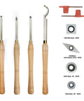 Pro Grade Carbide Tipped Wood Turning Tools Set With Finisher Rougher Detailer Swan Neck Hollower Solid Wood Handles Includes 2 Sets Of Carbide Insert Cutters And Diamond Round Square Inserts For Lathe Turning with tools and inserts displayed
