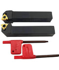 Two-Piece CNC Lathe Carbide Indexable Threading Tool Holder Set With SER1616H16 And SEL1616H16, Workhorse, Includes 2x Five Eighths Inch 16ER And 16IR AG60 Inserts And T15 Wrenches, Five Eighths Inch 16mm Shank, Pro Grade Turning For Metalworking Projects.