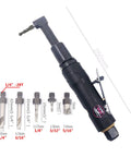 Compact Pneumatic Right Angle Drill Kit With 1/4-28 Chuck 3200 RPM Includes 5 Piece Threaded Drill Bit Set Built For Industrial Aircraft Maintenance And Tight Spots Lightweight Air Drill For Hard To Reach Work laid with drill bit options