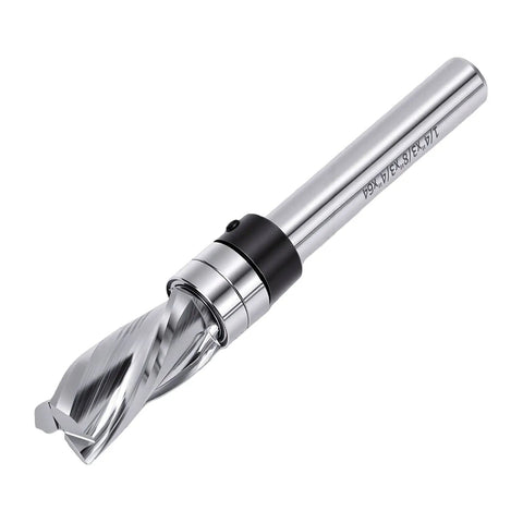 Top Bearing Flush Trim Router Bit With Tungsten Carbide Head And 1/4 Inch Shank, showing polished finish and sharp cutting edge.