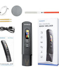 Portable Handheld Spot Welder With 2 In 1 Welding Pen, accessories, and packaging. Ultra Lightweight 155g, DIY 18650 Battery Pack.