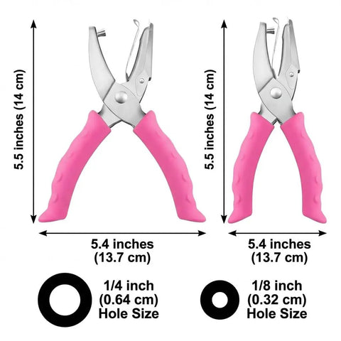 Dual Size Paper Hole Punch Set With Pink Soft Grip Handles, One Quarter Inch And One Eighth Inch Punches For Home Office And DIY Crafts