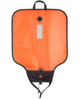 75 Lb Self Storing Lift Bag With Built In Sleeve for diver lifts, heavy duty gear, trapezoidal shape, orange with reflective strip.