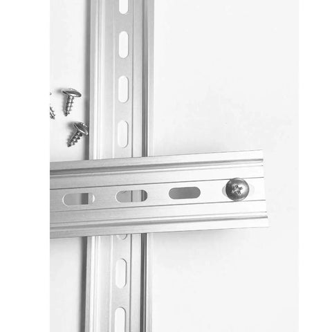 Two Pack DIN Rail Slotted Aluminum RoHS Mounting Rail, 10 Inch Long, 35mm Wide, 7.5mm High, with Stainless Steel Screws