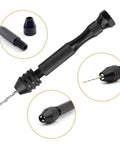 Pin Vise Hand Drill Kit With Mini Twist Bits 0.8 to 3.0 Millimeters, 11 Piece Precision Drill Set For Metal And Wood, DIY Jewelry Making, Model Building, And Fine Handwork, Handy Pro Grade Portable Clamp black aluminum hand drill with chuck close-up