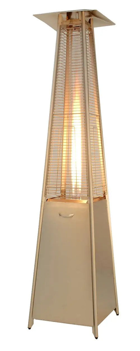Propane Pyramid Patio Heater With Quartz Glass Tube, 40,000 BTU, Stainless Steel Construction, CSA Certified, showing full standing view