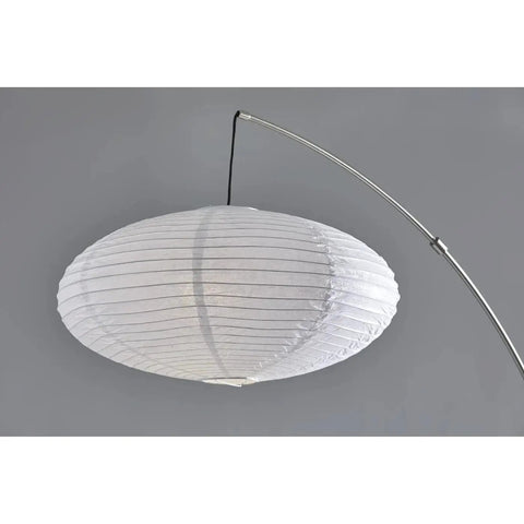 Corinne Arc Floor Lamp With White Paper Shade, Brushed Steel Finish, Tall 80 Inch Arc Light For Living Room