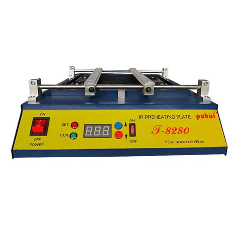 Infrared Preheating Oven With Beefy Preheat Plate For PCBs And BGA SMD Rework, Hot Air Solder Repair Station, front view.